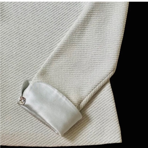 St. John Light Blue Crystal and Paillette Long Sleeve French Cuff Knit Top - Picture 8 of 9